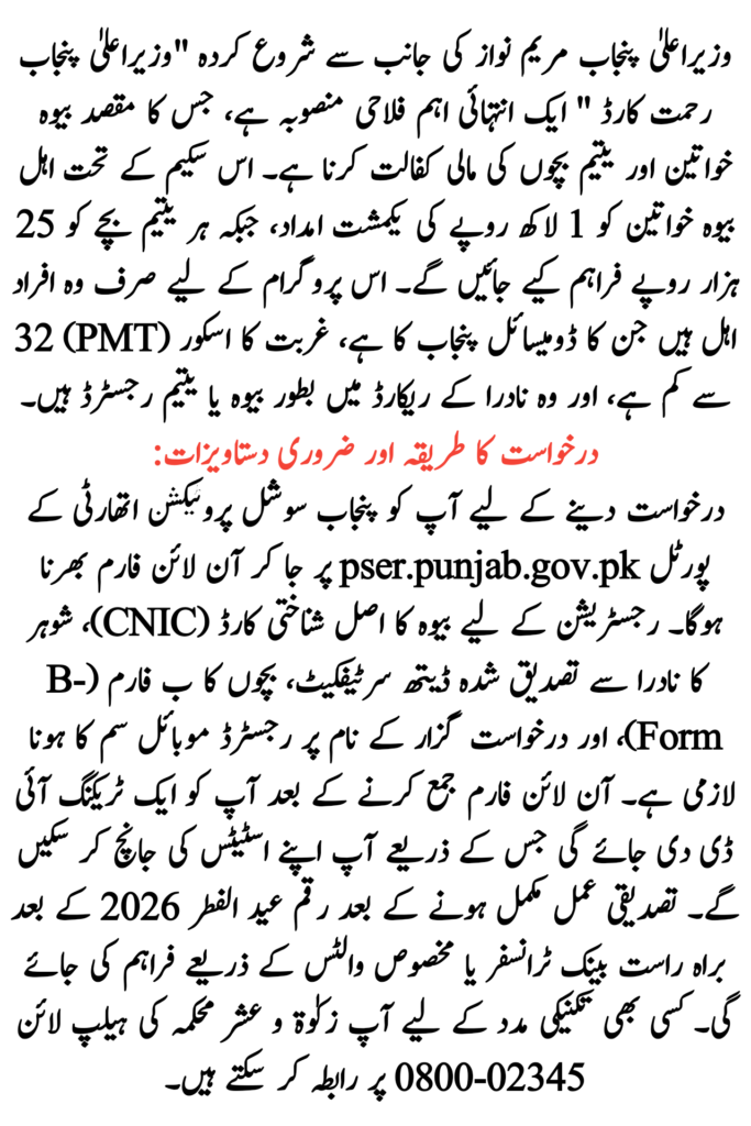 Apply for CM Punjab Rehmat Card